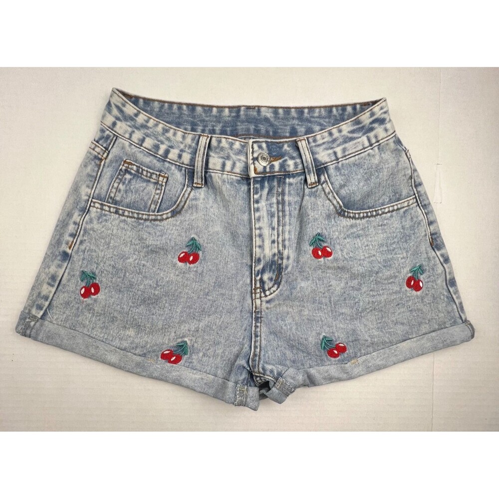 Cherry embroidered acid wash denim shorts 🍒 Y2K coquette fairy grunge summer